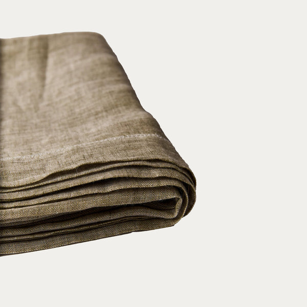 Belvedere Bordered Linen Tablecloth - Moss