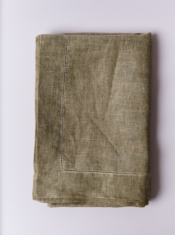 Bordered Linen Tablecloth - Moss - alternate view