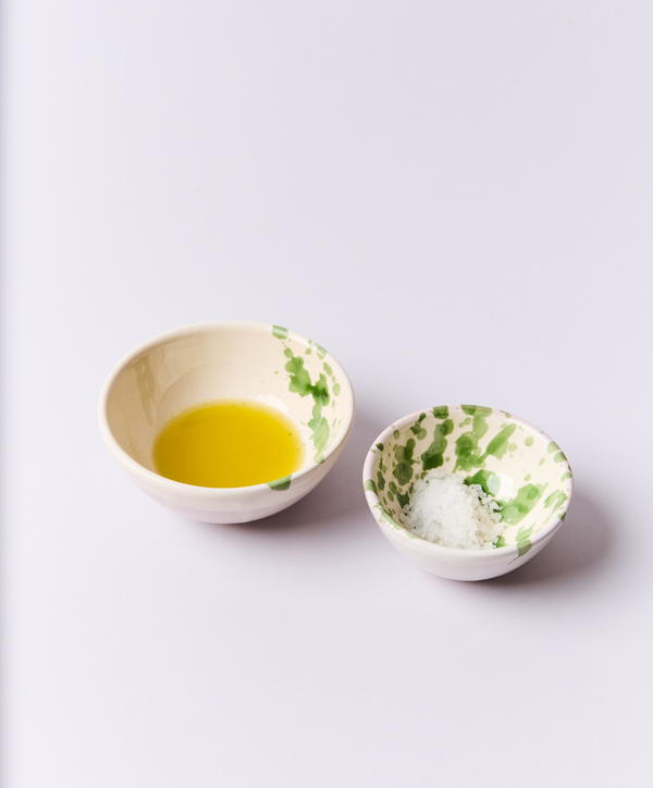 Montegranaro Green & White Splatterware Oil & Salt Dish Set