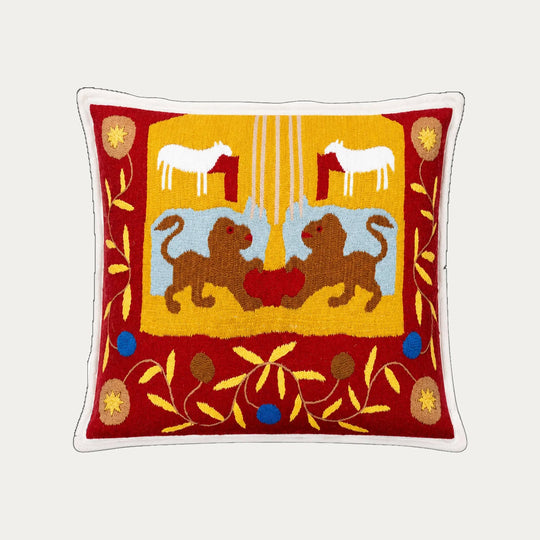 Parallel Leos Hand Embroidered Cashmere Pillow