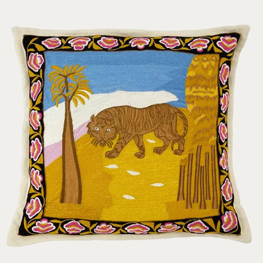 Tigress Hand Embroidered Cashmere Pillow