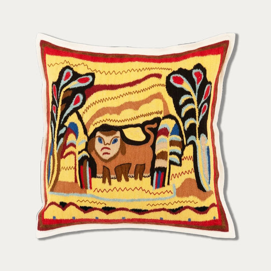 Young Lion Hand Embroidered Cashmere Pillow