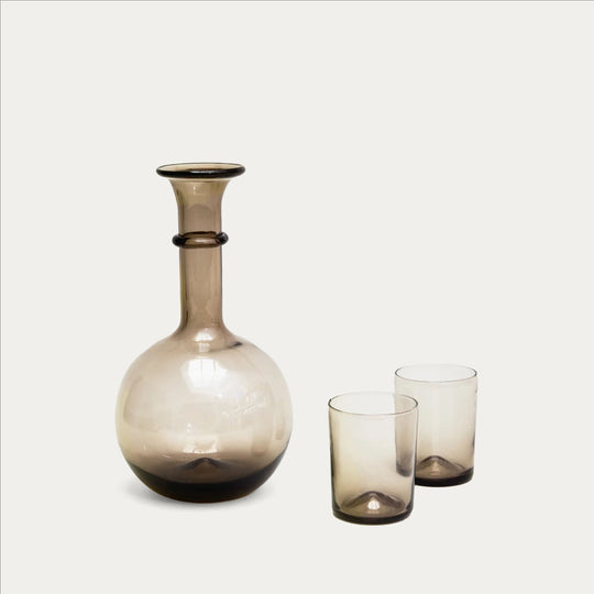 Pienza Round Decanter and Glassware Set - Smoke Gray