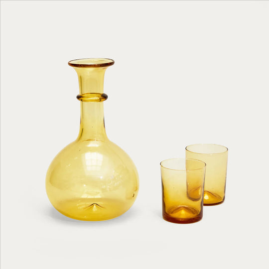 Pienza Round Decanter and Glassware Set - Amber