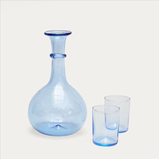 Pienza Round Decanter and Glassware Set - Blue