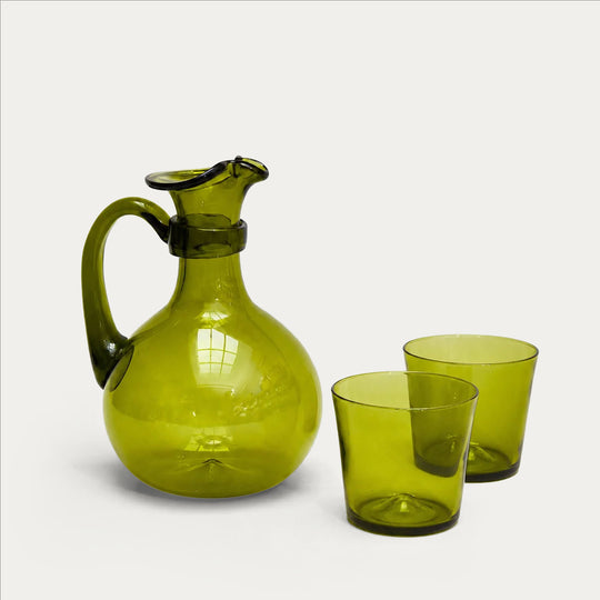 Pienza Pitcher and Glassware Set - Olive Green
