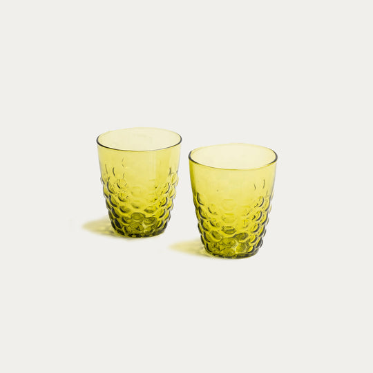 Pienza Honeycomb Patterned Glass Tumbler Set of 2 - Olive Green