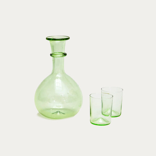 Pienza Round Decanter and Glassware Set - Green