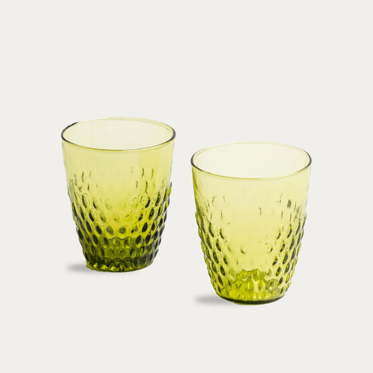 Pienza Rice Patterned Glass Tumbler Set of 2 - Olive Green