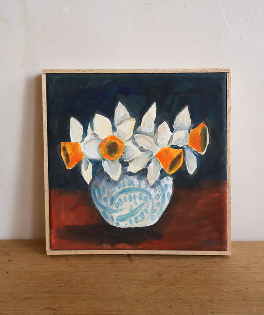 narcisi bianchi nel vaso colorato (white daffodils in colorful vase)