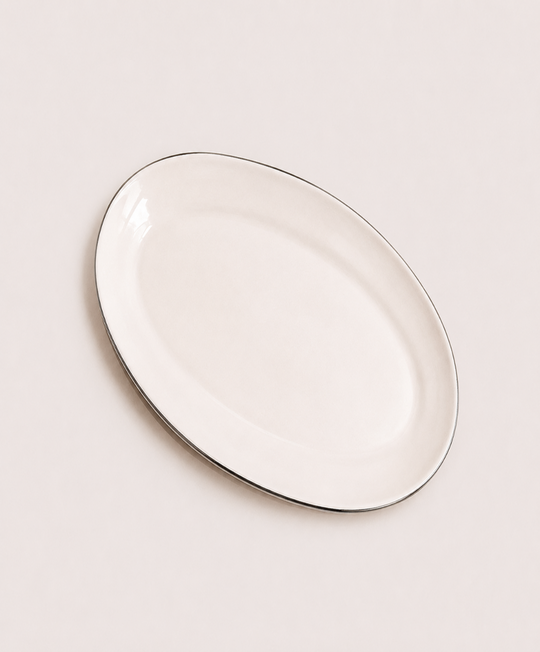 Bevagna Shallow Oval Serving Platter with Black Rim