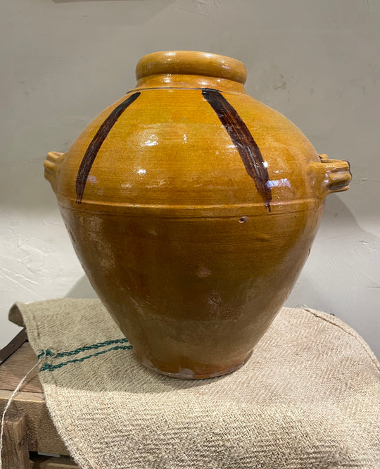Handled Terra Cotta Jar with Vertical Stripes
