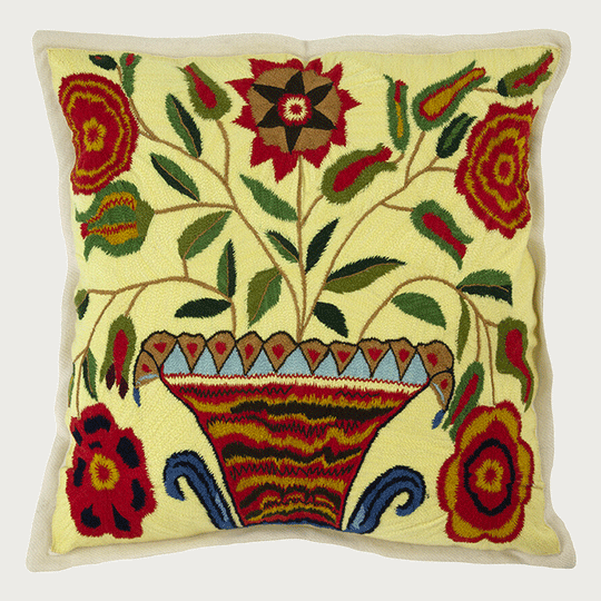 Flower Basket Hand Embroidered Cashmere Pillow