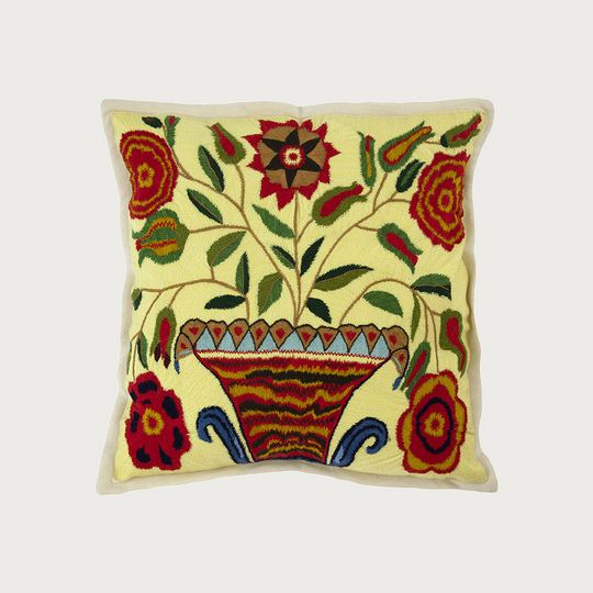 Flower Basket Hand Embroidered Cashmere Pillow