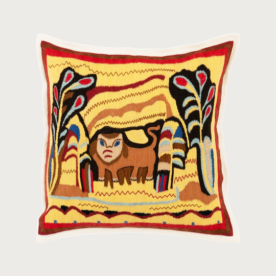 Young Lion Hand Embroidered Cashmere Pillow
