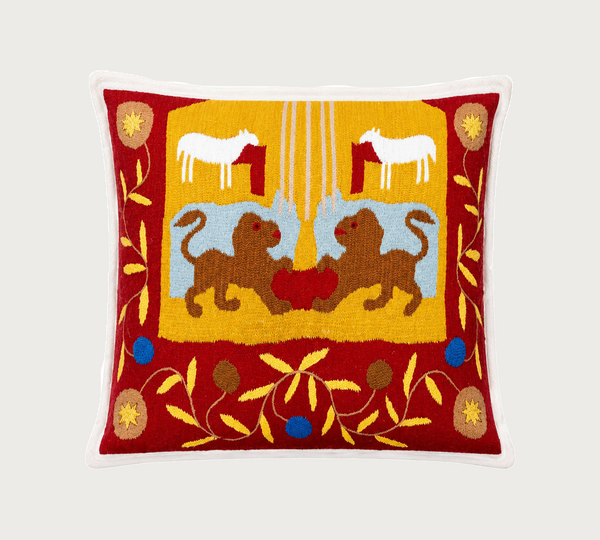 Parallel Leos Hand Embroidered Cashmere Pillow