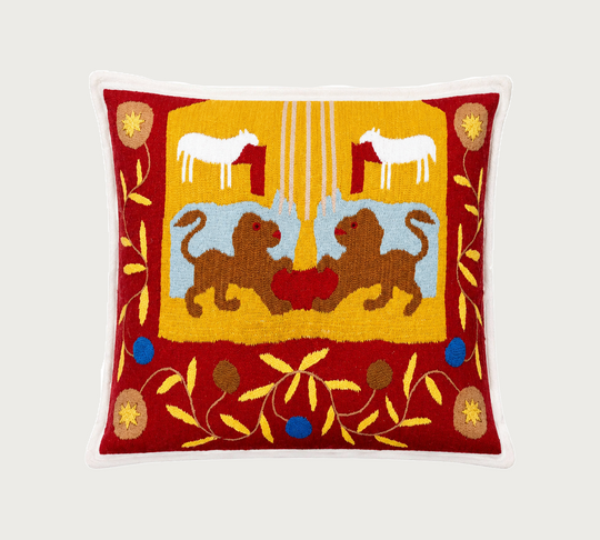 Parallel Leos Hand Embroidered Cashmere Pillow