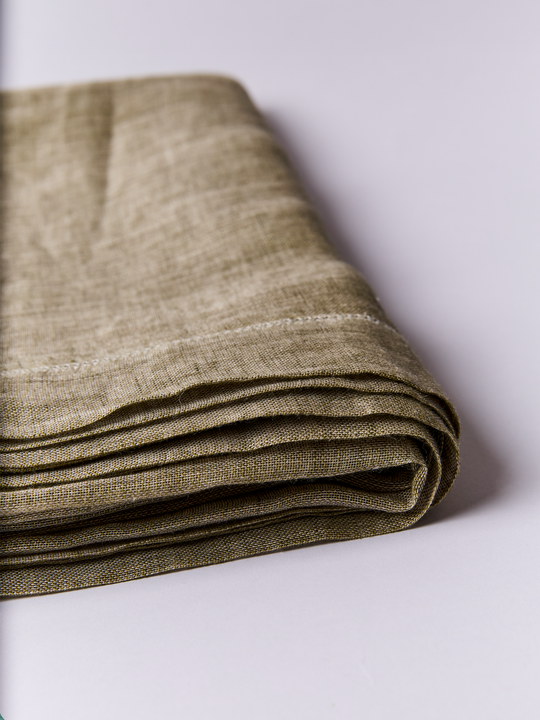 Bordered Linen Tablecloth - Moss