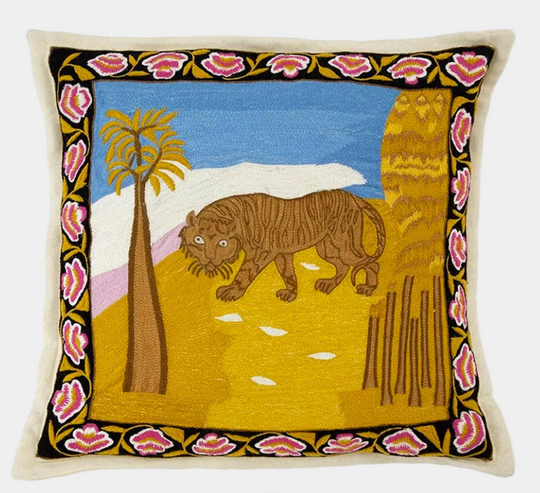 Tigress Hand Embroidered Cashmere Pillow