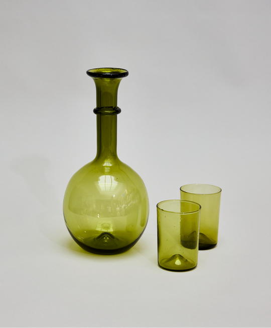 Pienza Round Decanter and Glassware Set - Olive Green