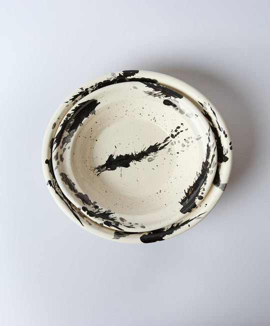 Montegranaro Large Black & White Splatterware Serving Dish