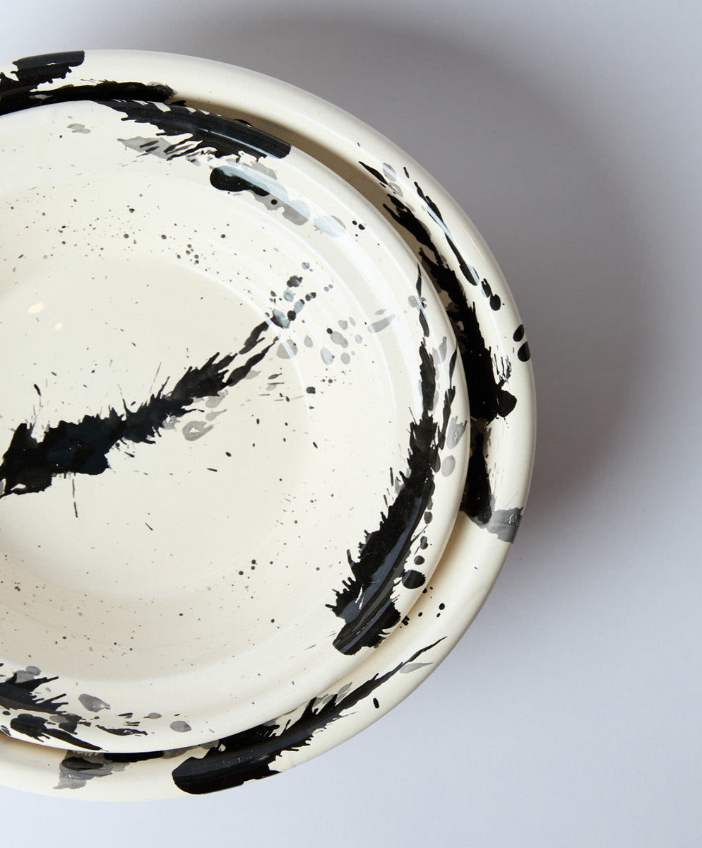 Montegranaro Extra Large Black & White Splatterware Serving Dish