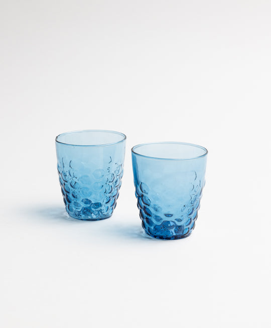 Pienza Honeycomb Patterned Glass Tumbler Set of 2 - Indigo