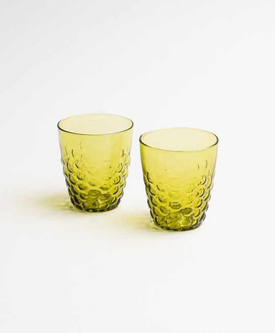 Pienza Honeycomb Patterned Glass Tumbler Set of 2 - Olive Green