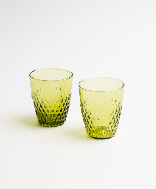 Pienza Rice Patterned Glass Tumbler Set of 2 - Olive Green