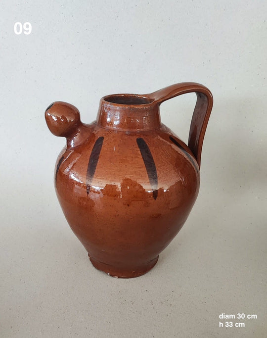 Large Terra Cotta Stylized Water Pitcher with Painted Stripe