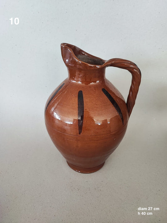 Large Terra Cotta Water Pitcher with Painted Stripe