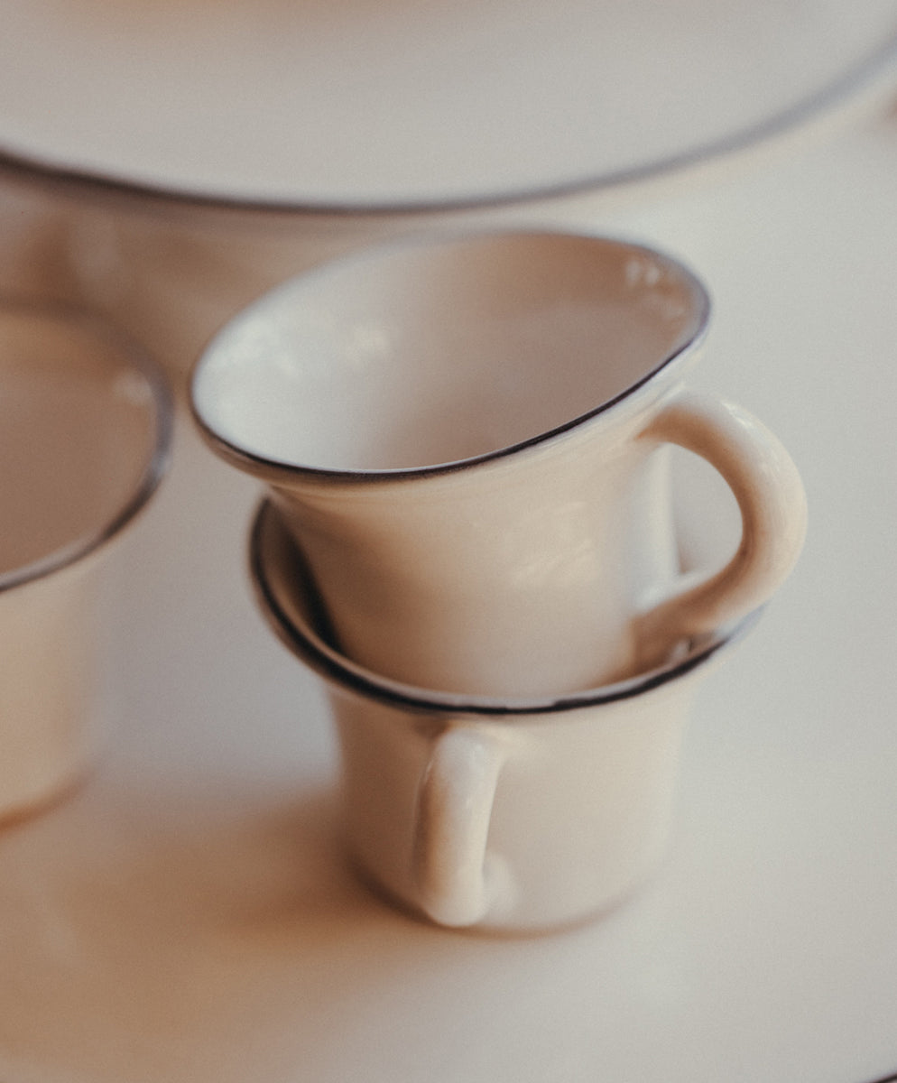Bevagna Espresso Cup & Saucer Set with Black Rim