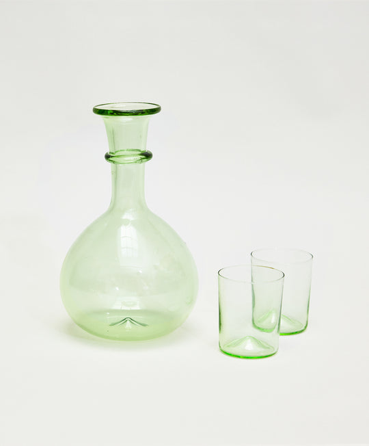 Pienza Round Decanter and Glassware Set - Green