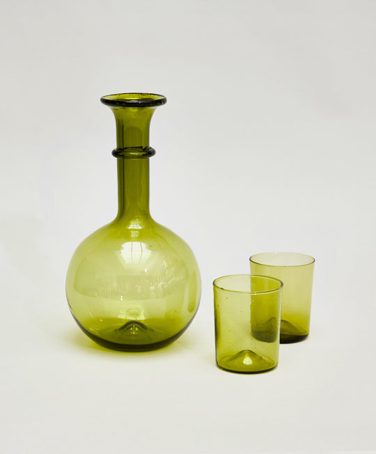 Pienza Round Decanter and Glassware Set - Olive Green