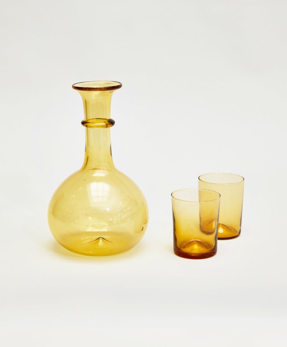 Pienza Round Decanter and Glassware Set - Amber